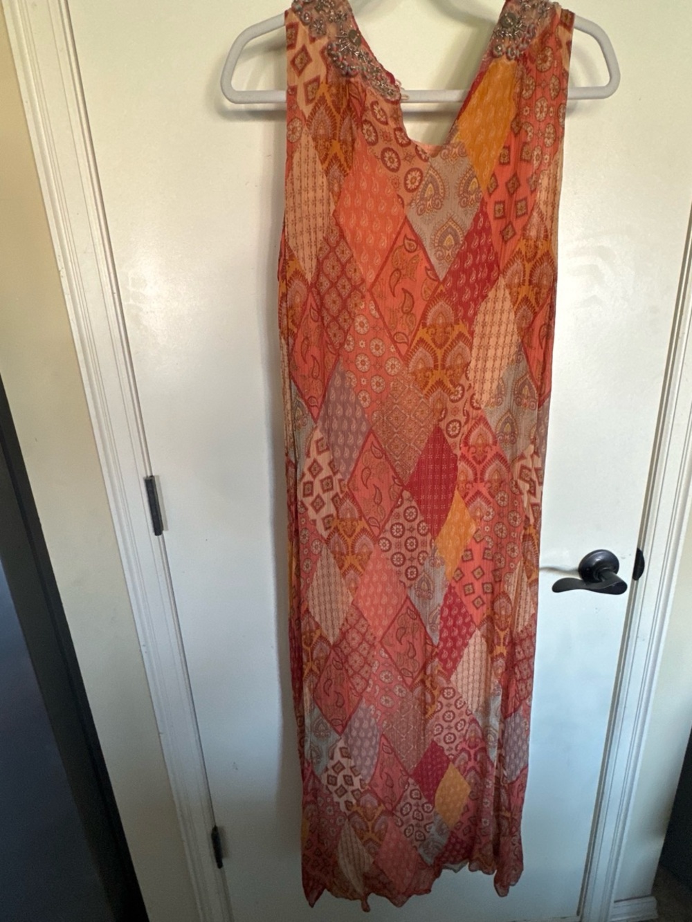 Soft Surroundings Peach and Coral Embellished Maxi Dress